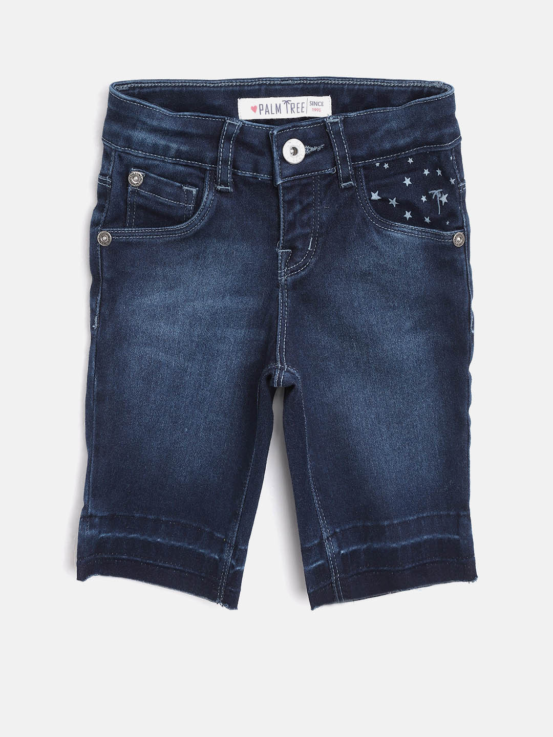 

Palm Tree Girls Navy Blue Washed Regular Fit Capris
