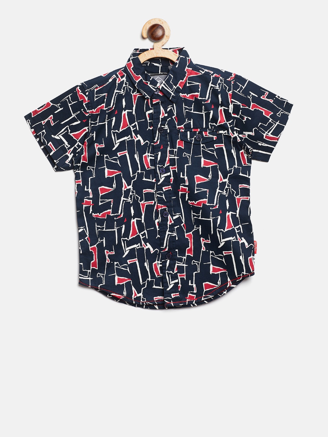 

Palm Tree Boys Navy & Red Regular Fit Printed Casual Shirt, Navy blue