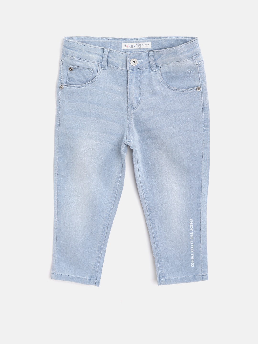 

Palm Tree Girls Blue Washed Regular Fit Denim Capris