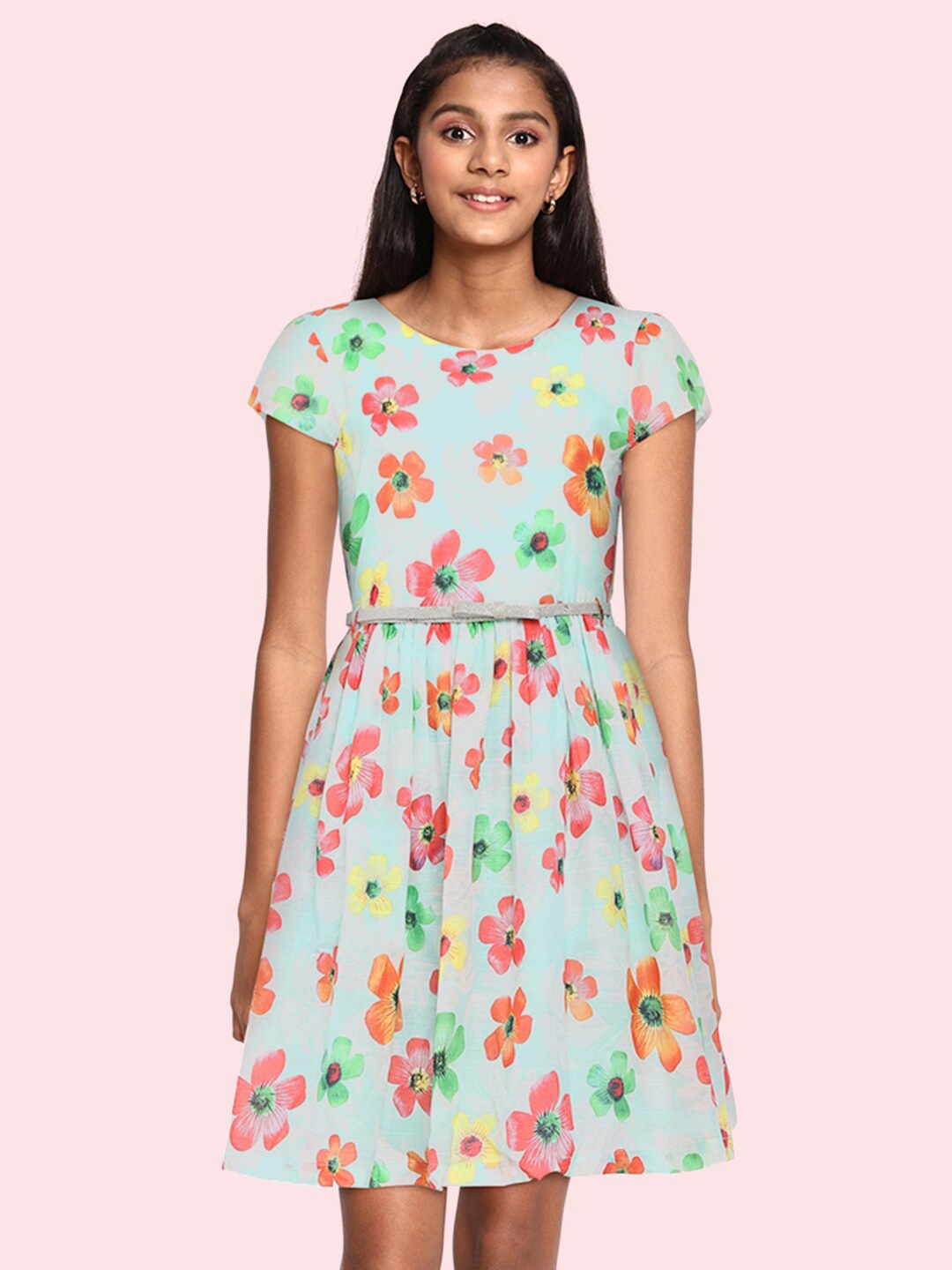 

Palm Tree Girls Multicoloured Printed Fit and Flare Dress, Green