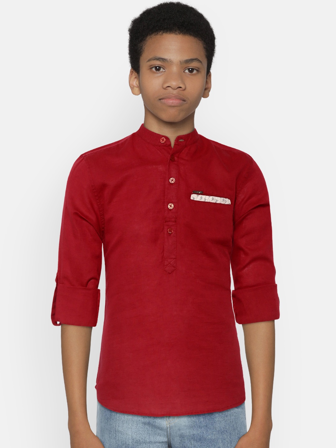 

Gini and Jony Boys Red Regular Fit Solid Casual Shirt