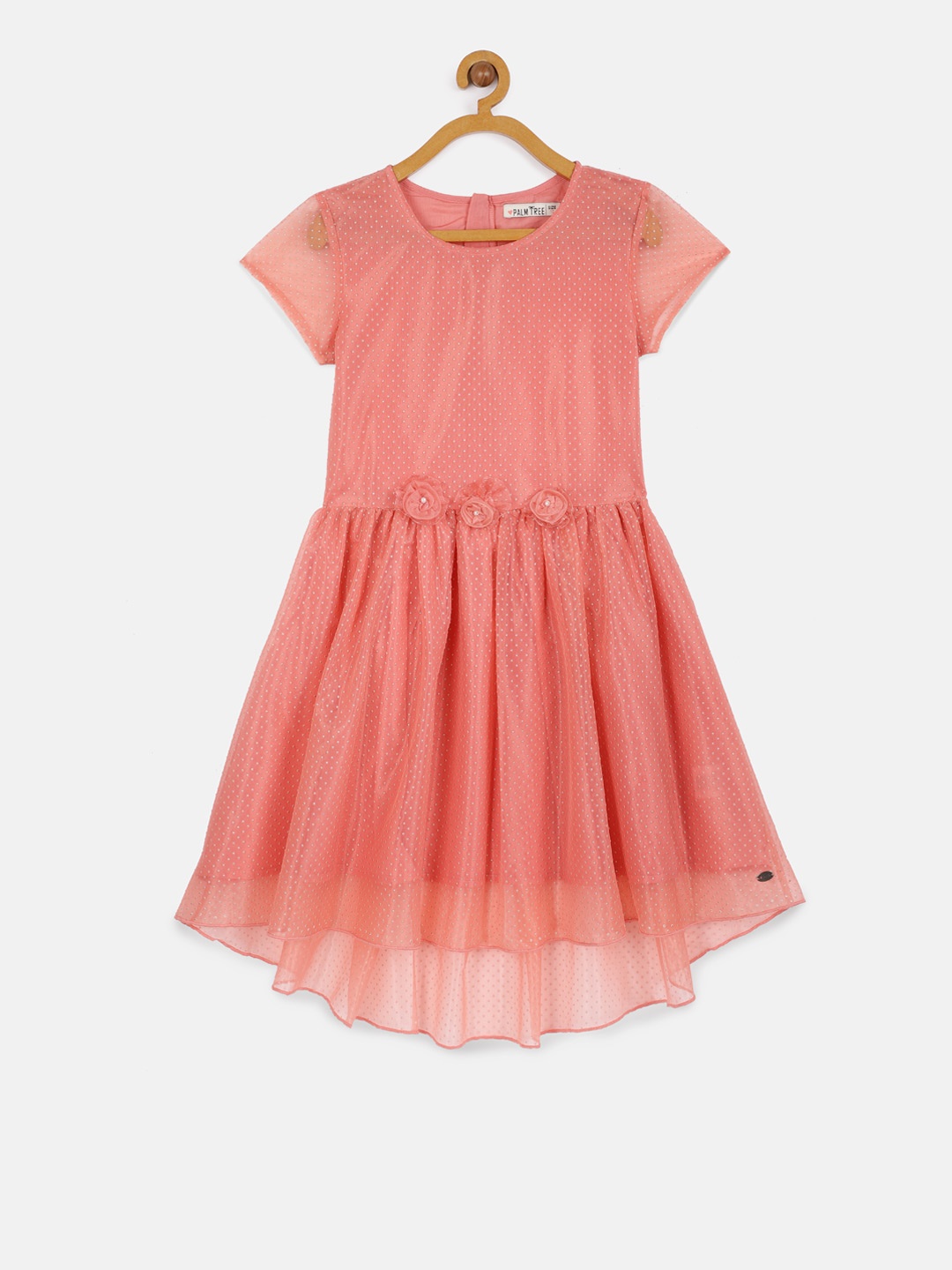 

Palm Tree Girls Peach-Coloured Solid Fit and Flare Dress With Embellishments