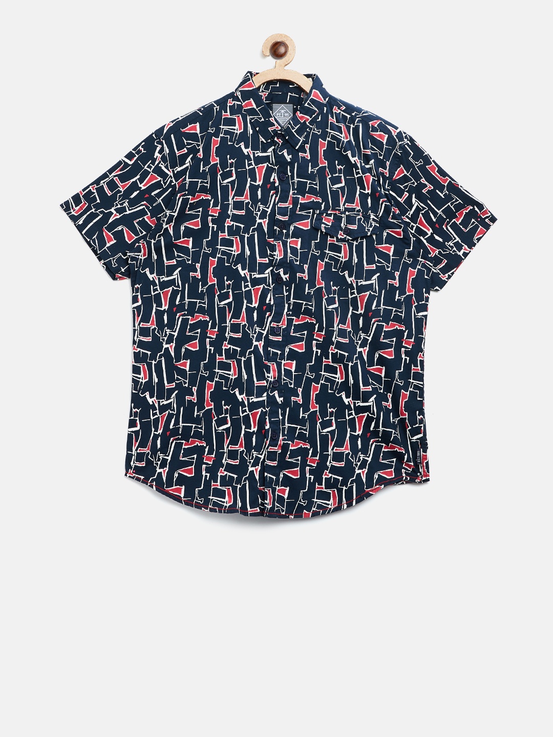 

Palm Tree Boys Navy Blue & Red Regular Fit Printed Casual Shirt
