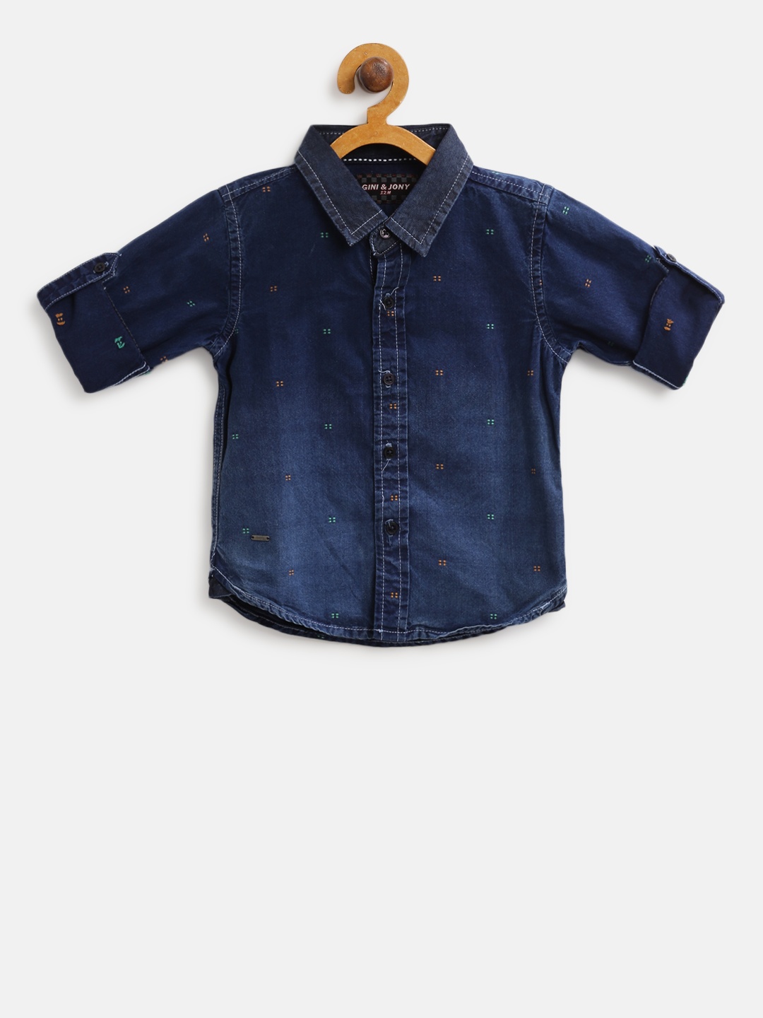 

Gini and Jony Boys Blue Regular Fit Self Design Chambray Casual Shirt