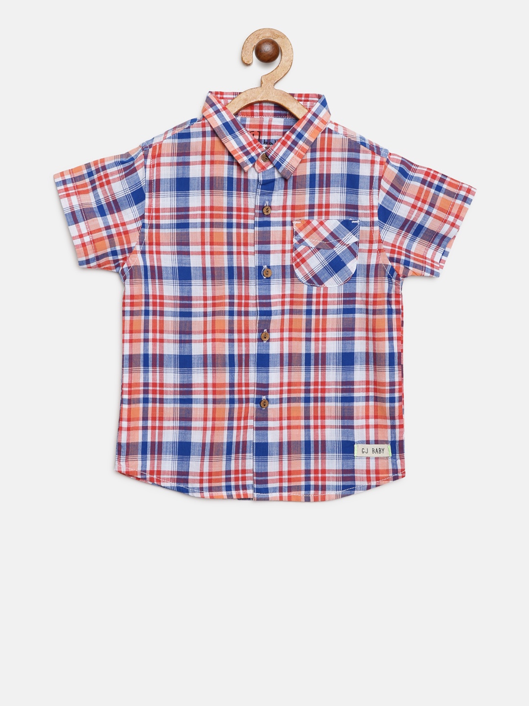 

Gini and Jony Boys Coral Orange & Blue Regular Fit Checked Casual Shirt