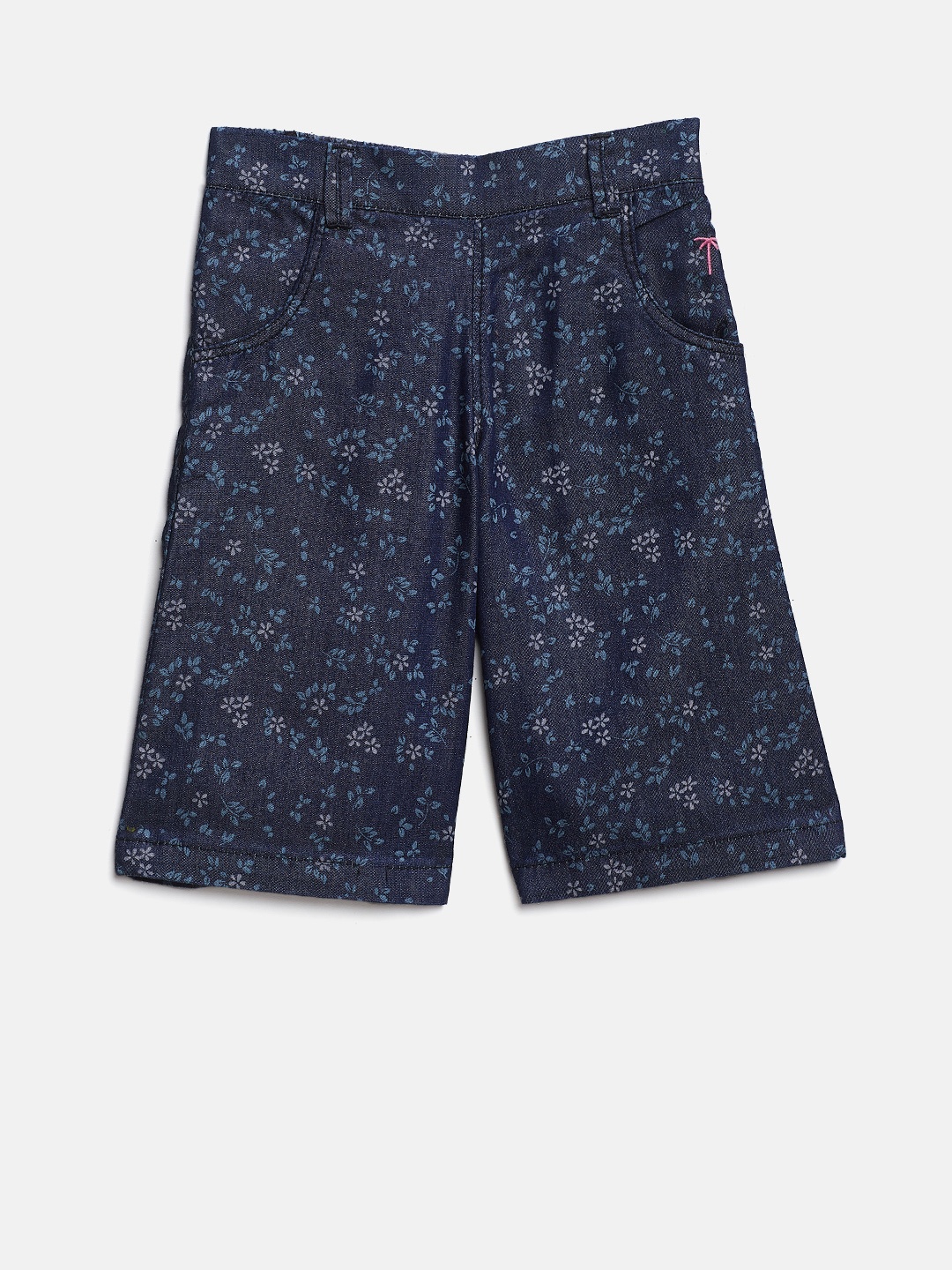 

Palm Tree Girls Navy Printed Regular Fit Denim Capris, Navy blue