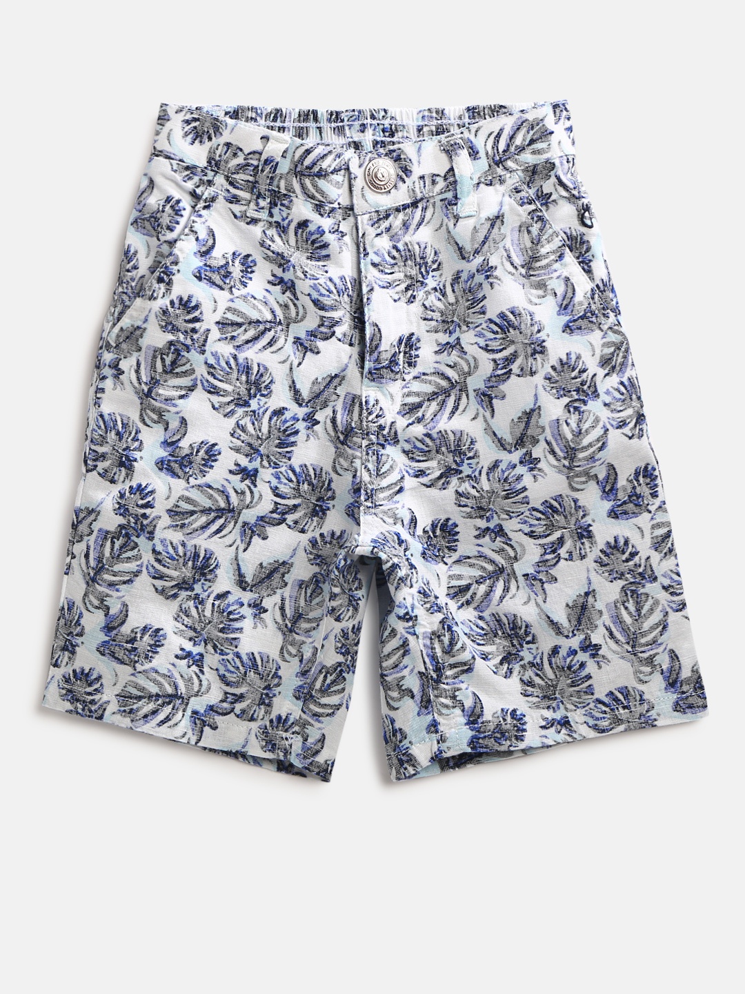 

Gini and Jony Boys White & Blue Printed Regular Fit Shorts