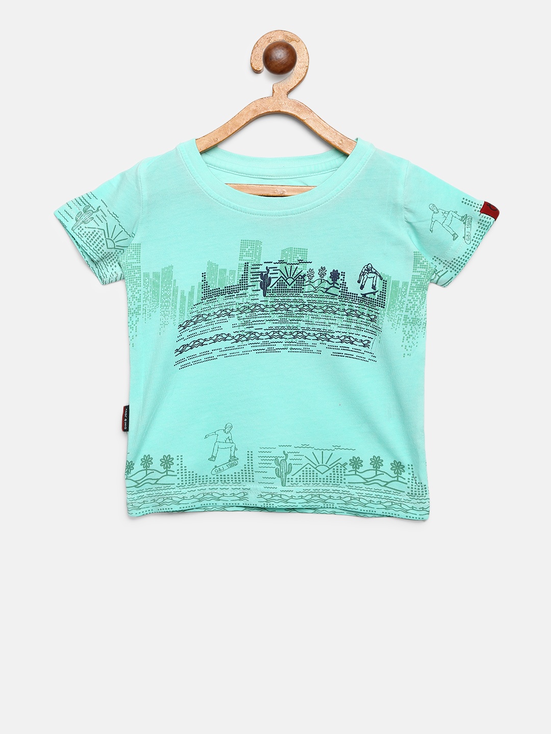 

Gini and Jony Boys Sea Green Printed Round Neck T-shirt