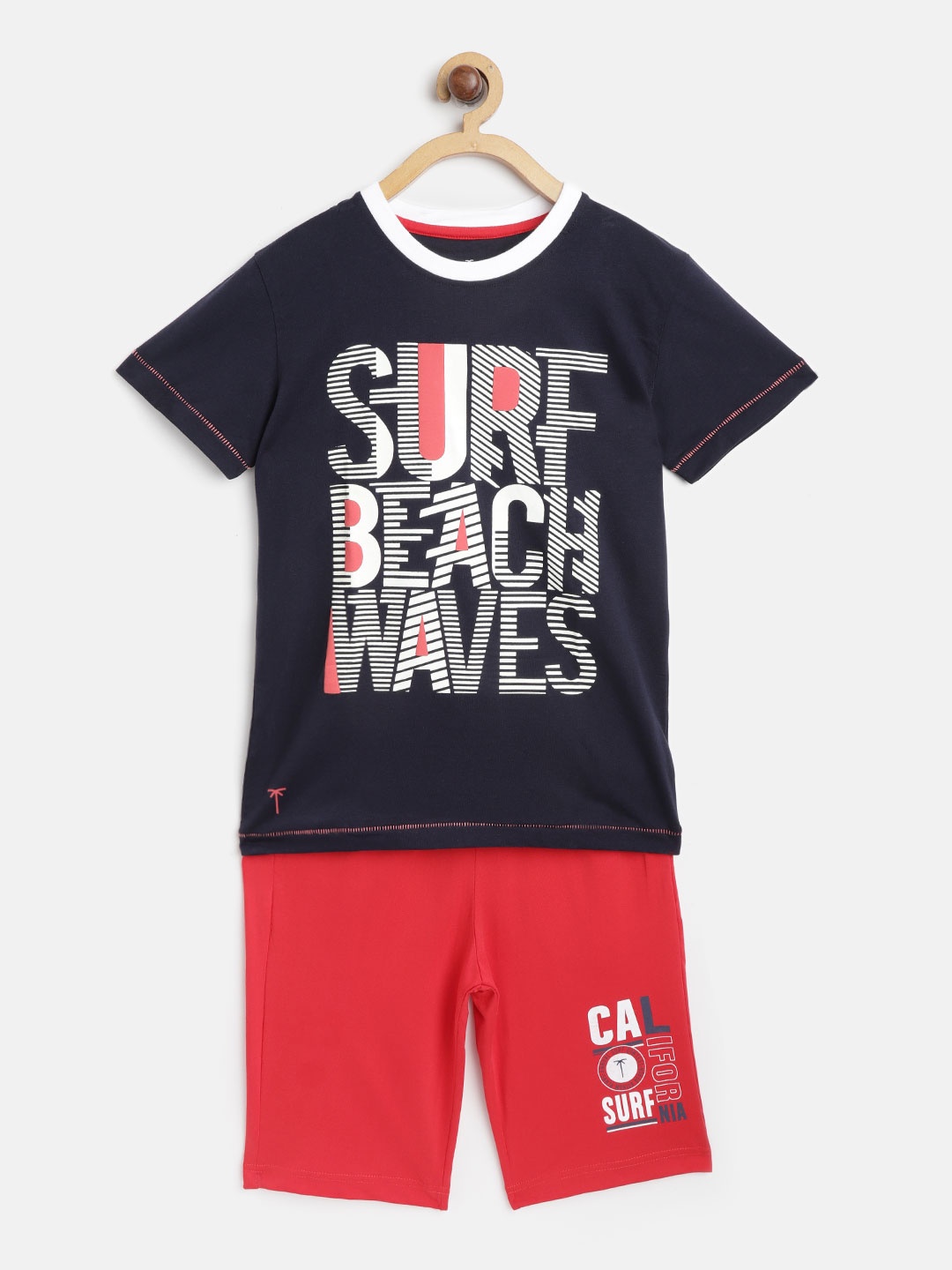 

Palm Tree Boys Navy Blue & Red Printed T-shirt with Shorts