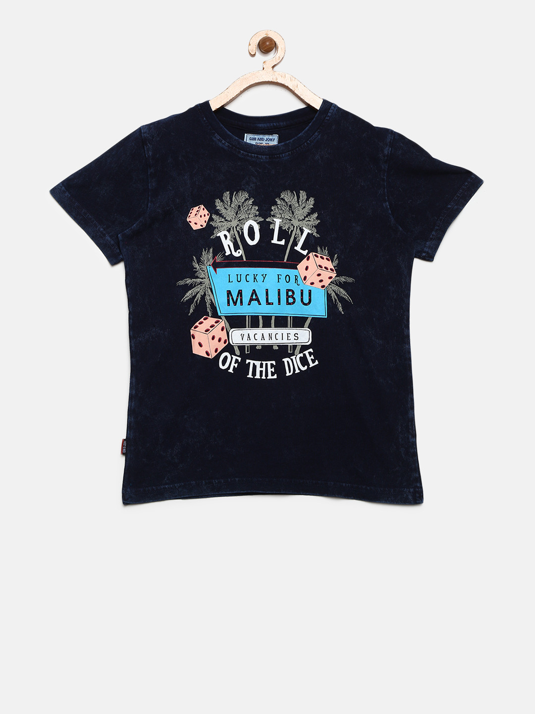 

Gini and Jony Boys Navy Blue Printed Round Neck Pure Cotton T-shirt with Dyed Effect