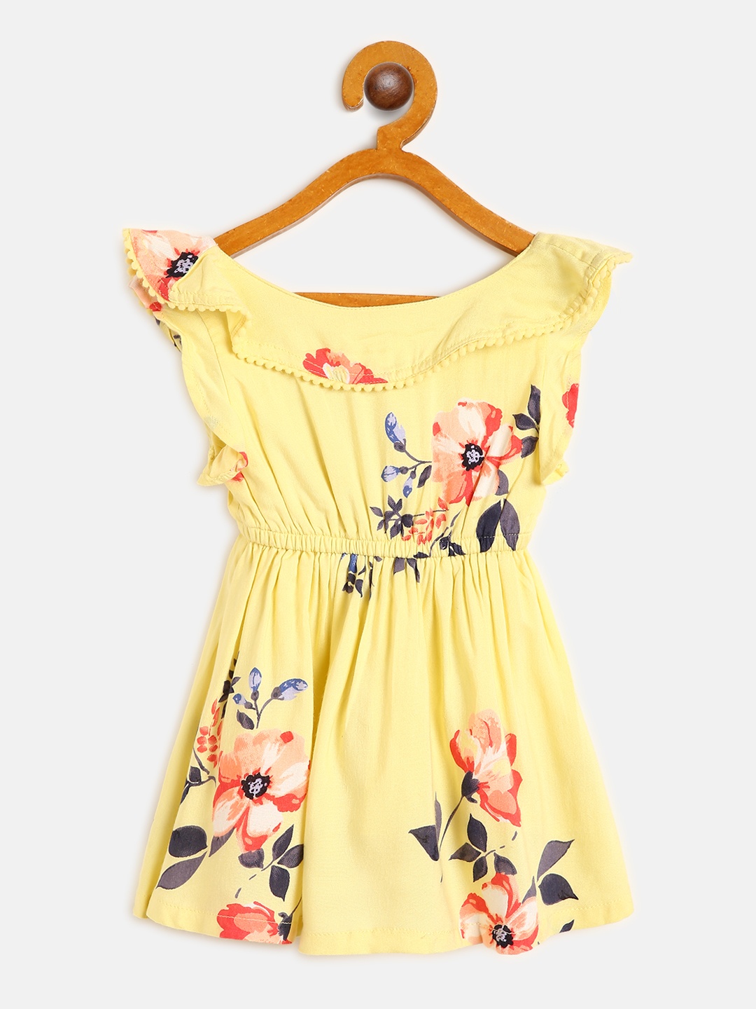 

Palm Tree Girls Yellow & Coral Red Floral Print Ruffled Fit & Flare Dress