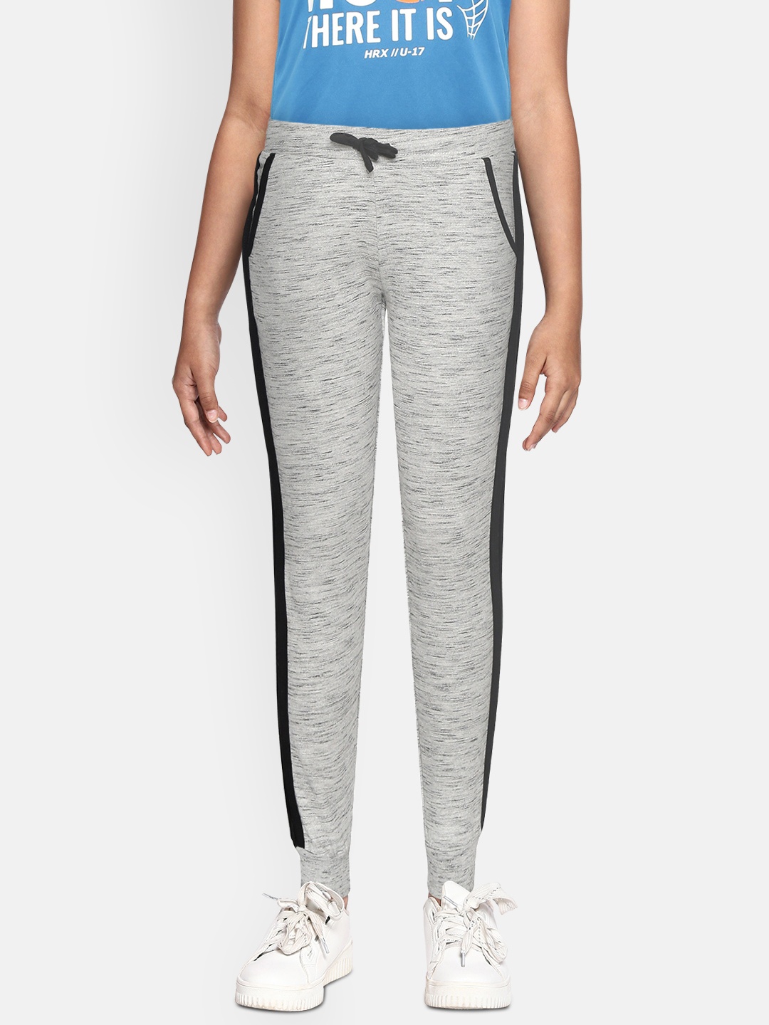 

Gini and Jony Girls Grey Melange Solid Joggers with Side Stripe Detail