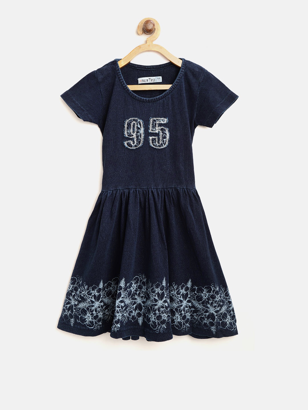 

Palm Tree Girls Navy Blue Printed Detail Fit & Flare Dress