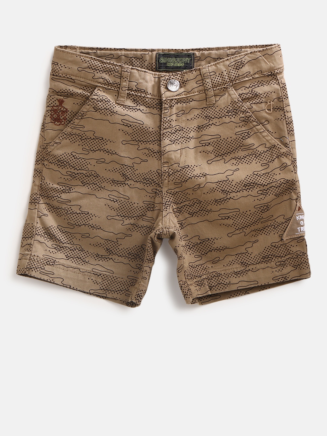 

Gini and Jony Boys Brown & Black Printed Regular Fit Regular Shorts