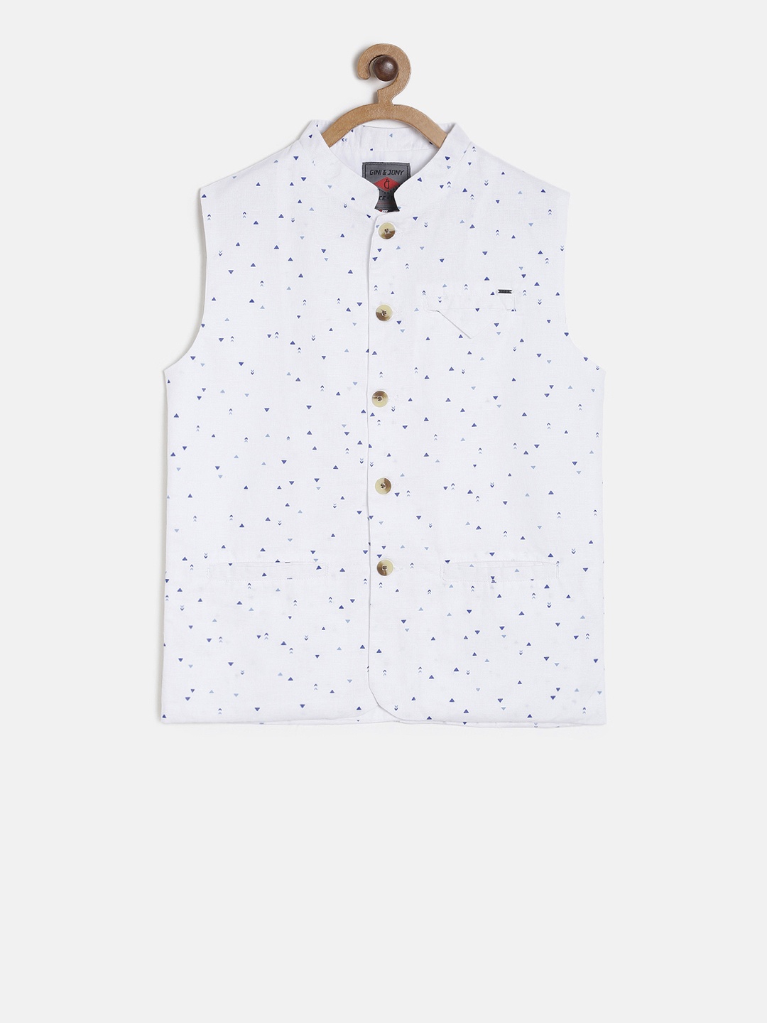 

Gini & Jony Boys White & Blue Printed Nehru Jacket