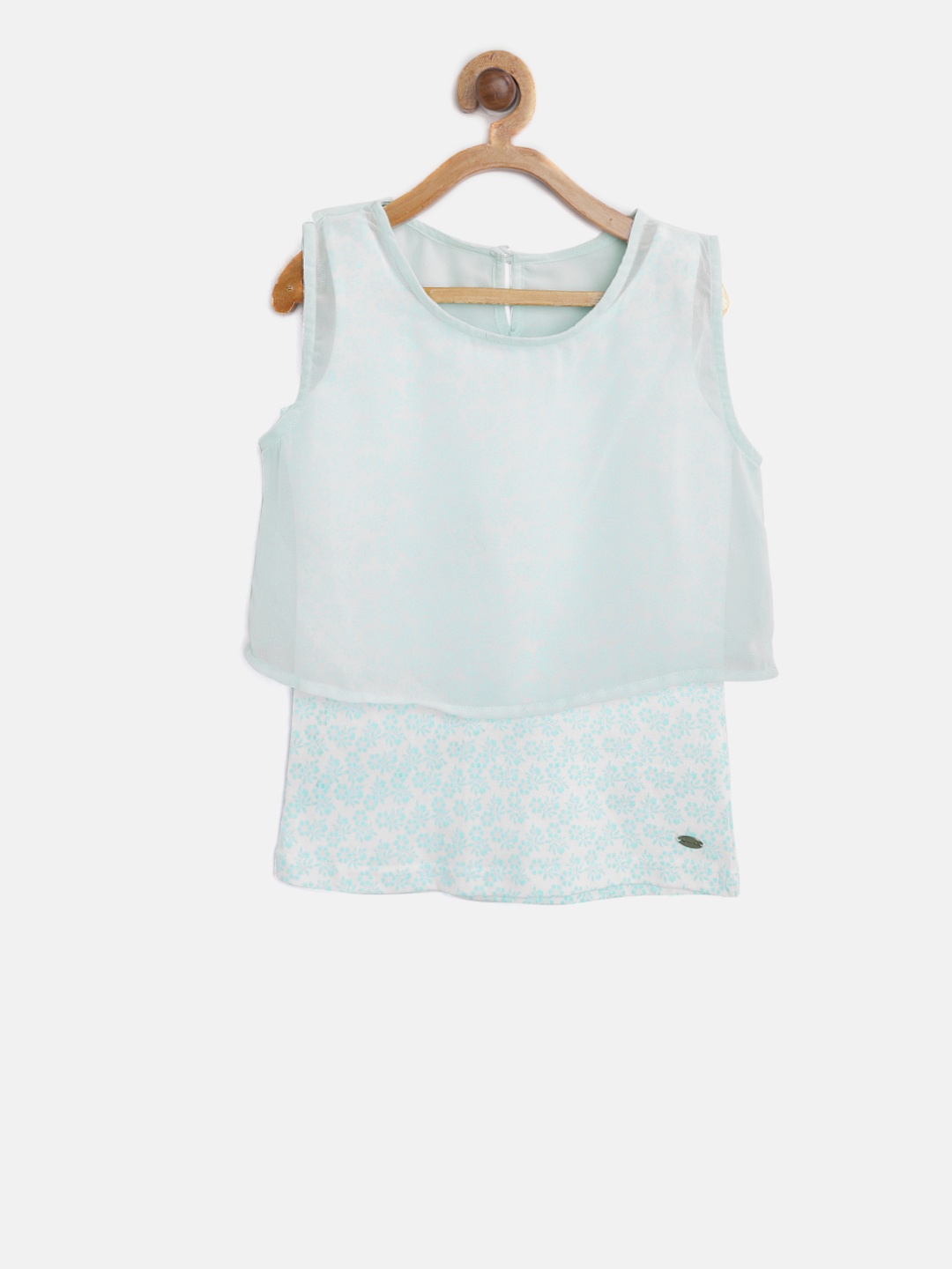

Palm Tree Girls Sea Green and White Printed Layered Styled Back Top