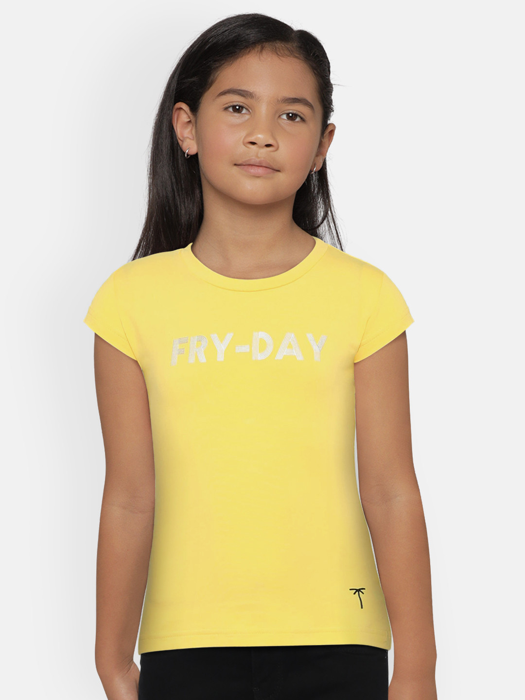 

Palm Tree Girls Yellow Printed High-Low Top