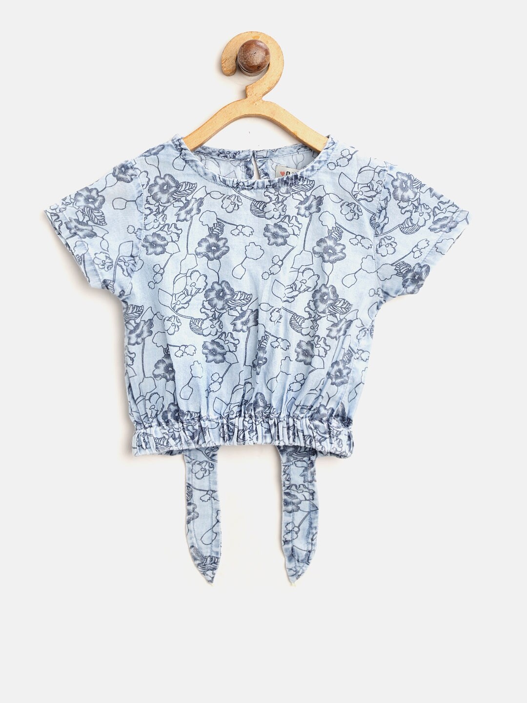

Palm Tree Girls Blue Printed Blouson Pure Cotton Top