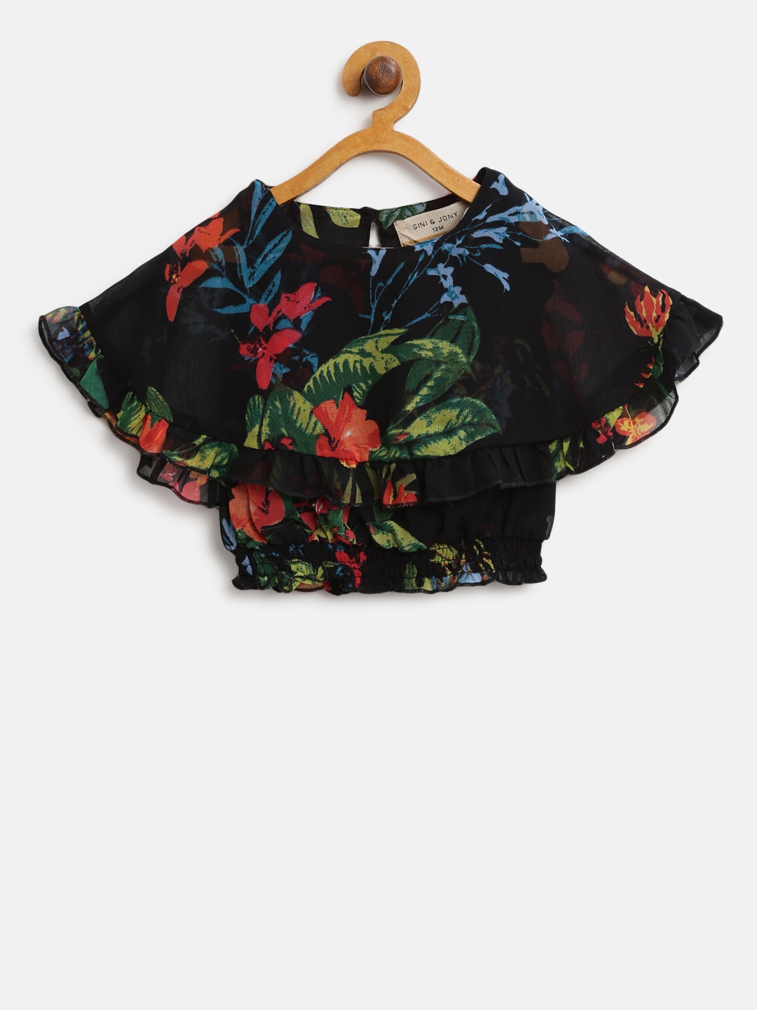

Gini and Jony Girls Black Printed Layered Blouson Top