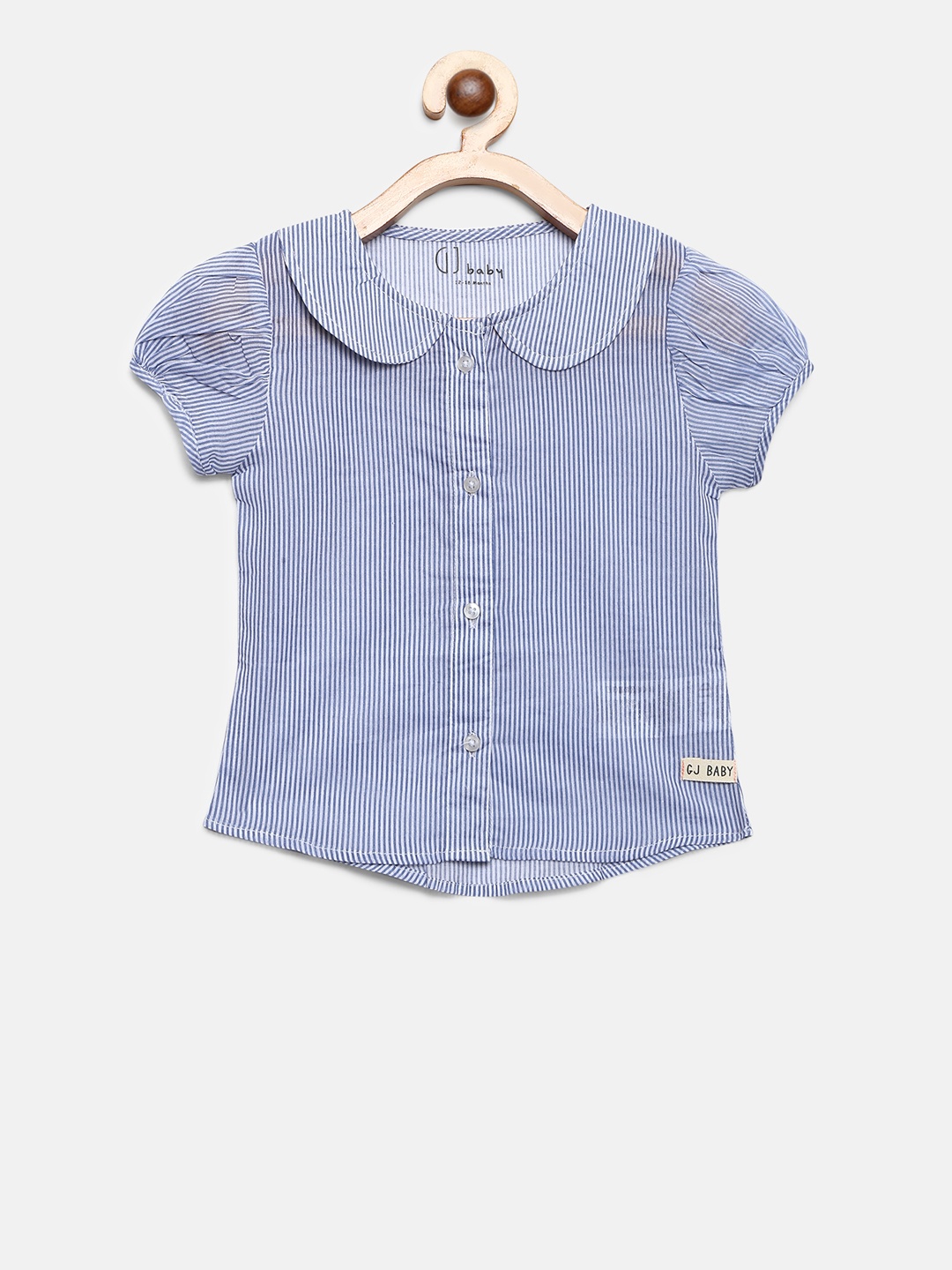 

Gini and Jony Girls Blue & White Striped Pure Cotton Top