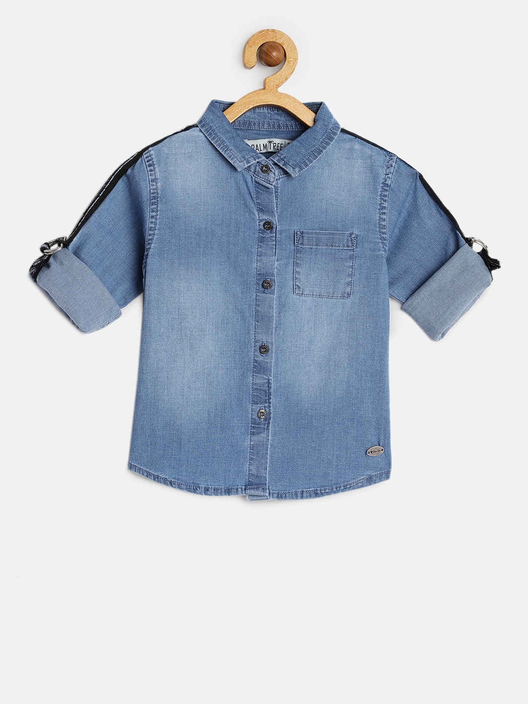 

Palm Tree Girls Blue Regular Fit Faded Casual Chambray Shirt