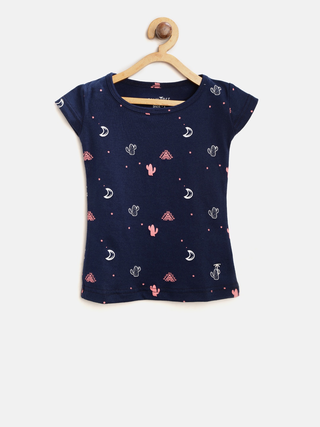 

Palm Tree Girls Navy Blue Printed Pure Cotton T-shirt
