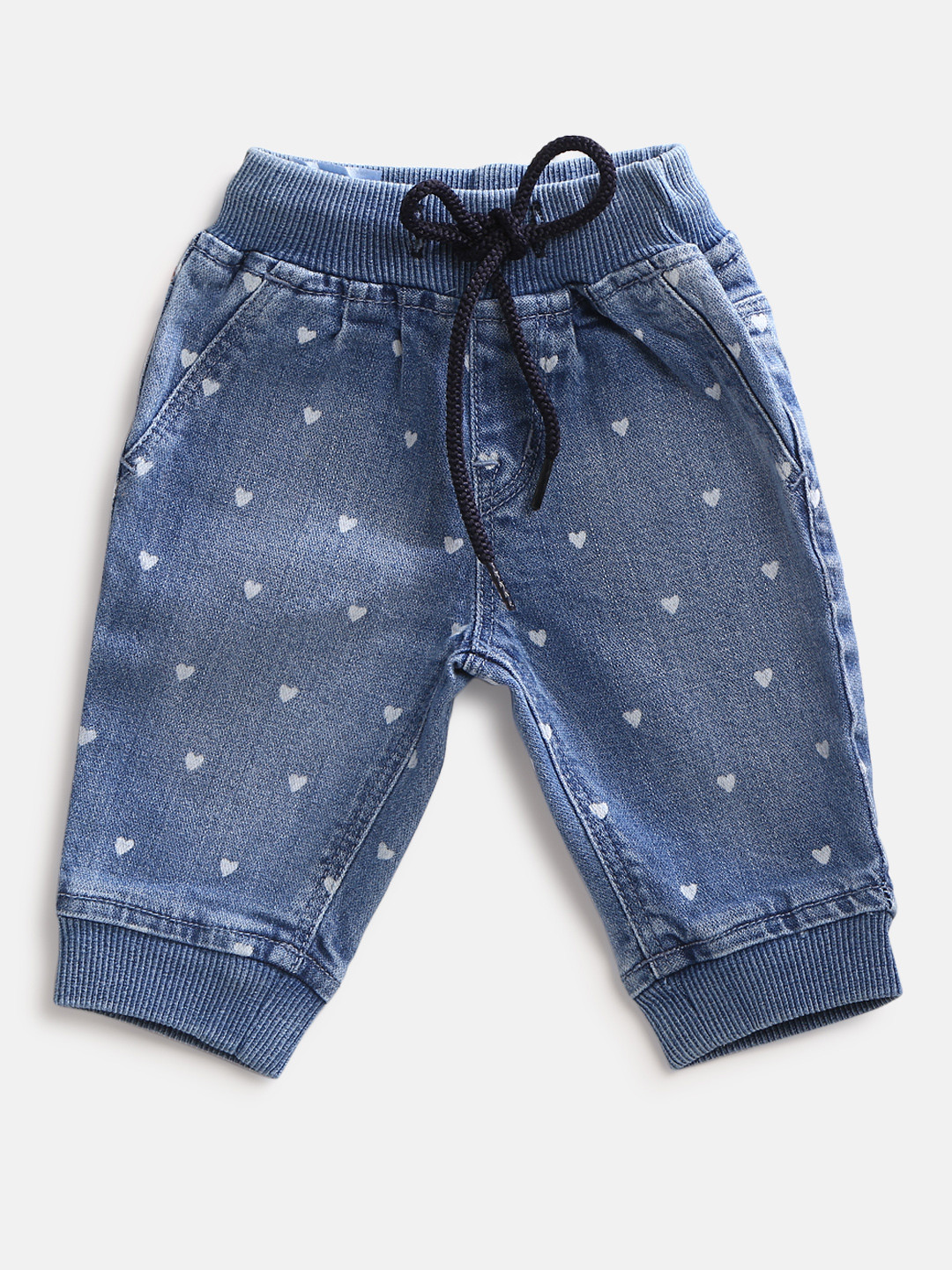 

Gini and Jony Girls Blue & White Denim Regular Fit Joggers