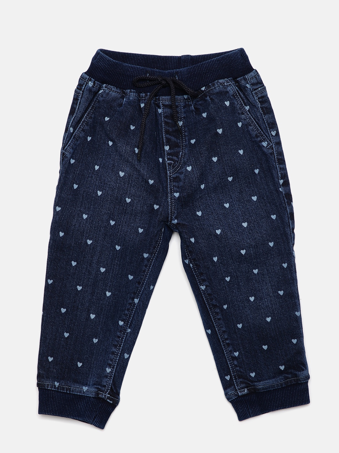 

Gini and Jony Girls Navy Regular Fit Printed Denim Joggers, Navy blue