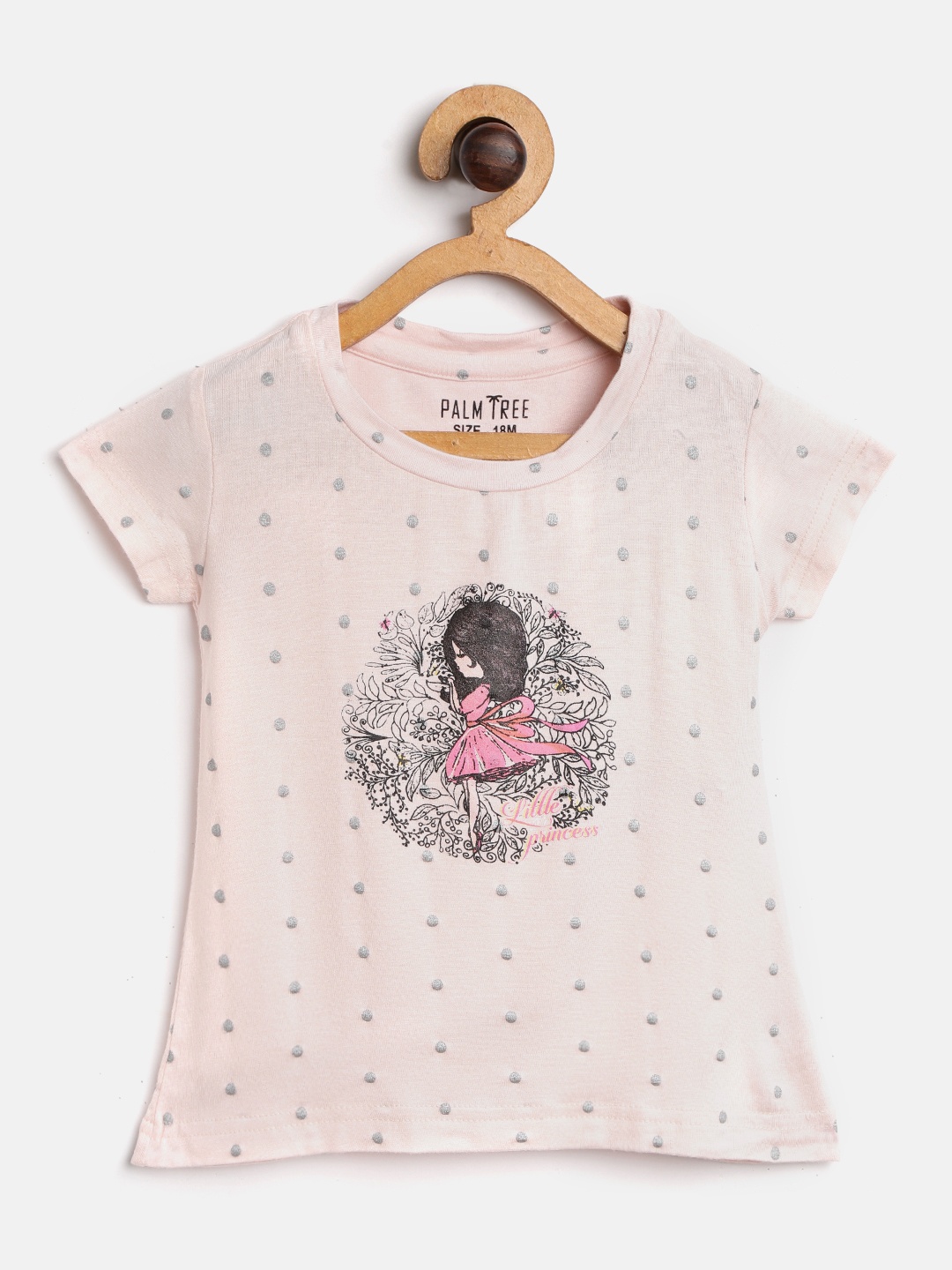 

Palm Tree Girls Peach-Coloured & Grey Printed Round Neck T-shirt