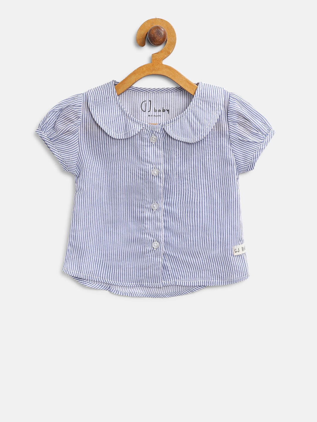 

Gini and Jony Girls Blue & Off-White Striped Shirt Style Pure Cotton Top