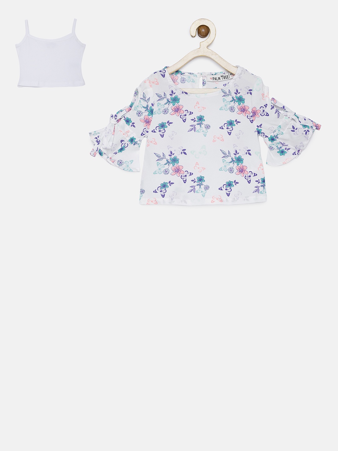 

Palm Tree Girls White Printed Top with Camisole