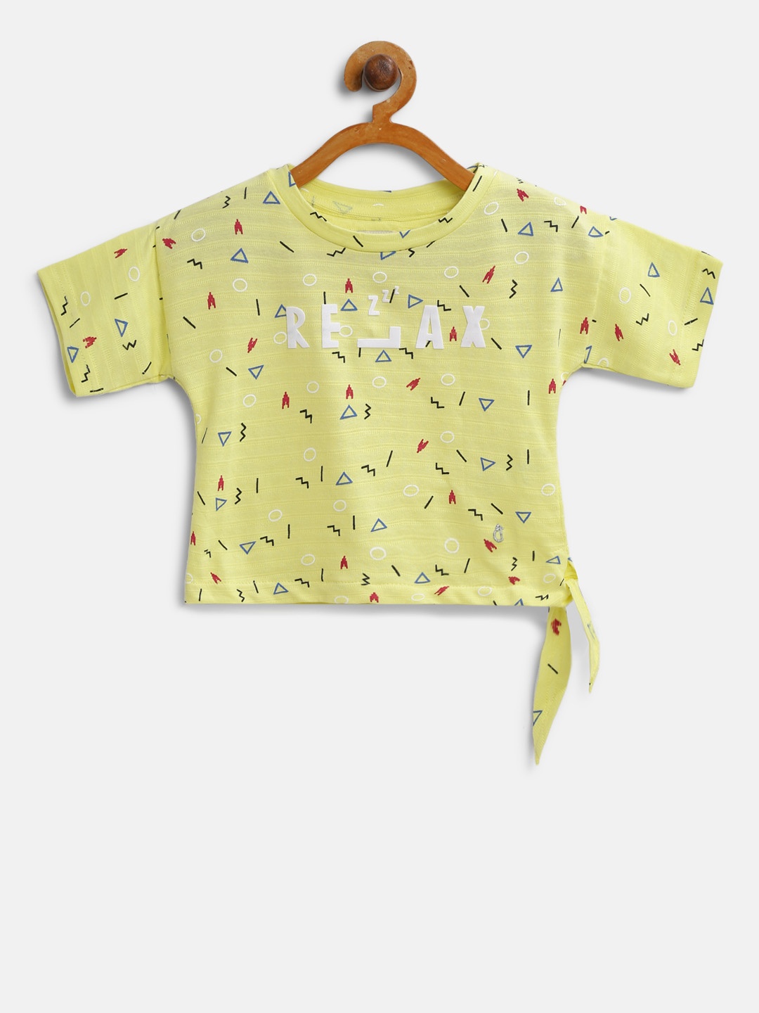 

Gini and Jony Girls Yellow Printed Boxy Pure Cotton Top