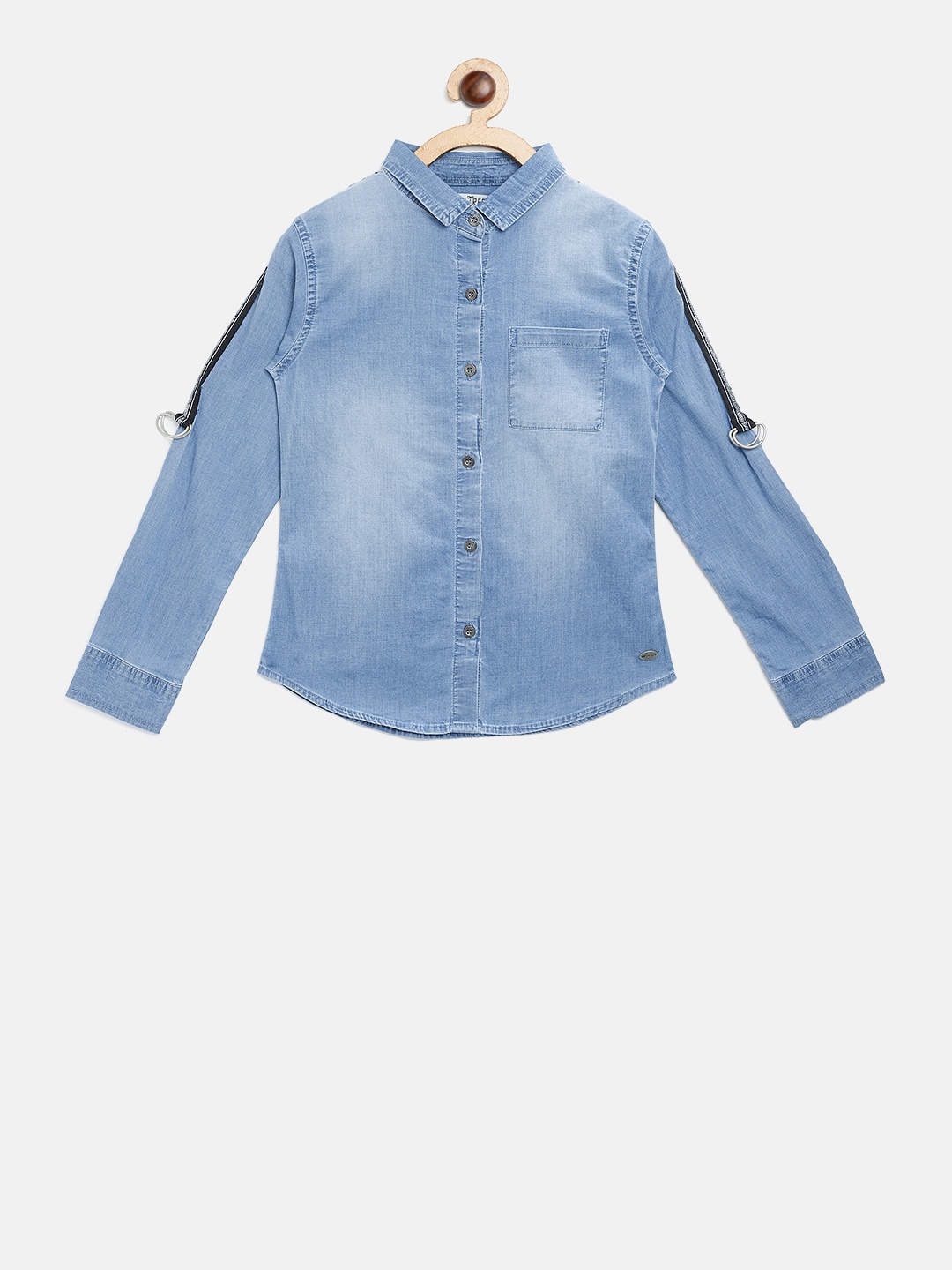 

Palm Tree Girls Blue Washed Chambray Regular Fit Casual Shirt