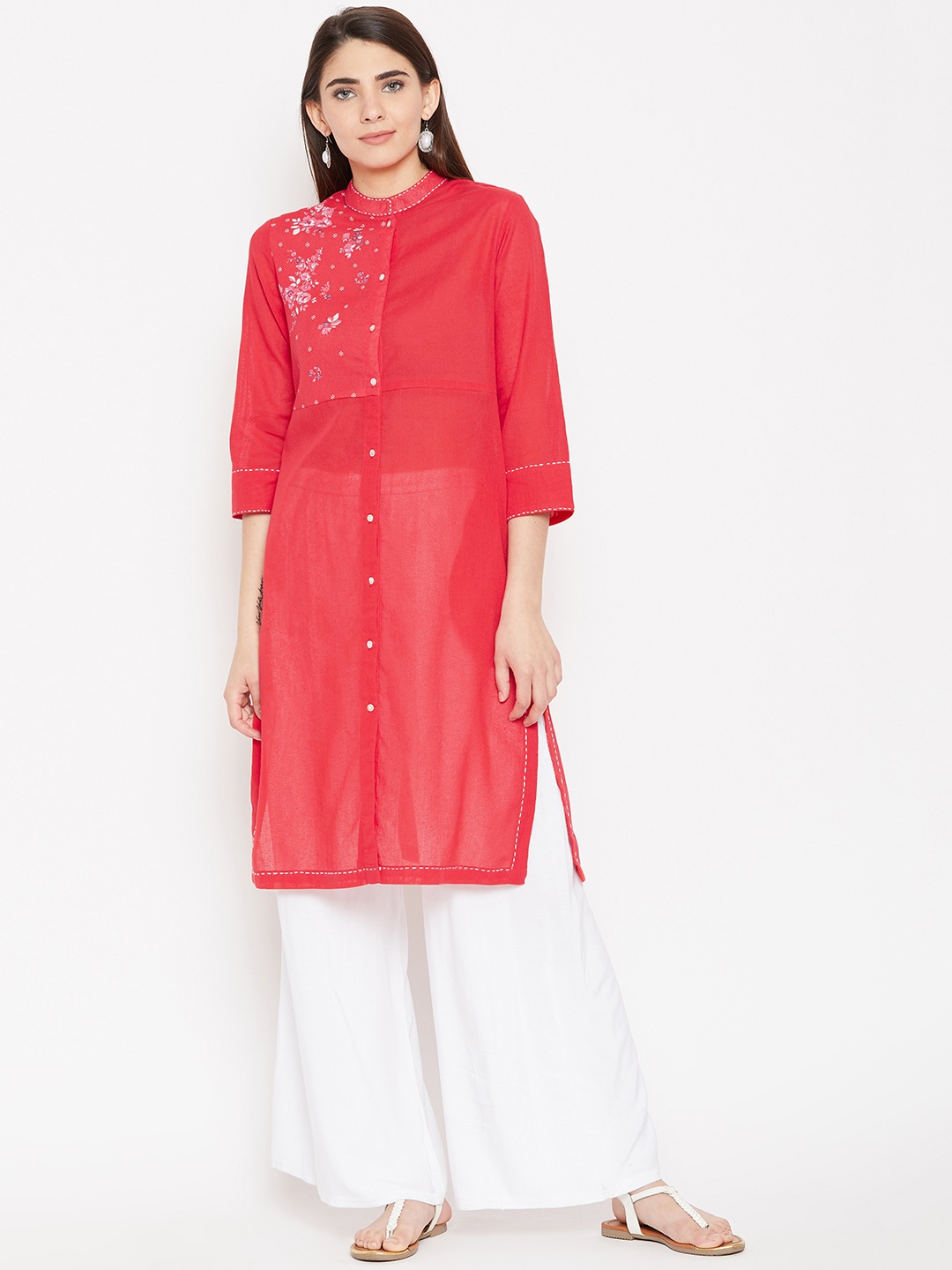 

Biba Women Red Solid Straight Kurta