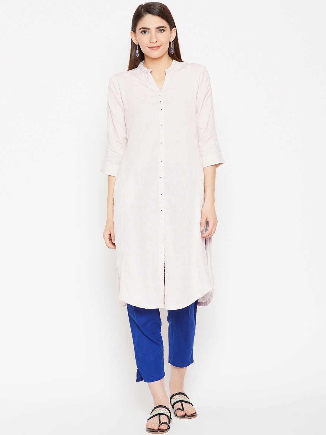 

Biba Women Off-White Solid A-Line Kurta