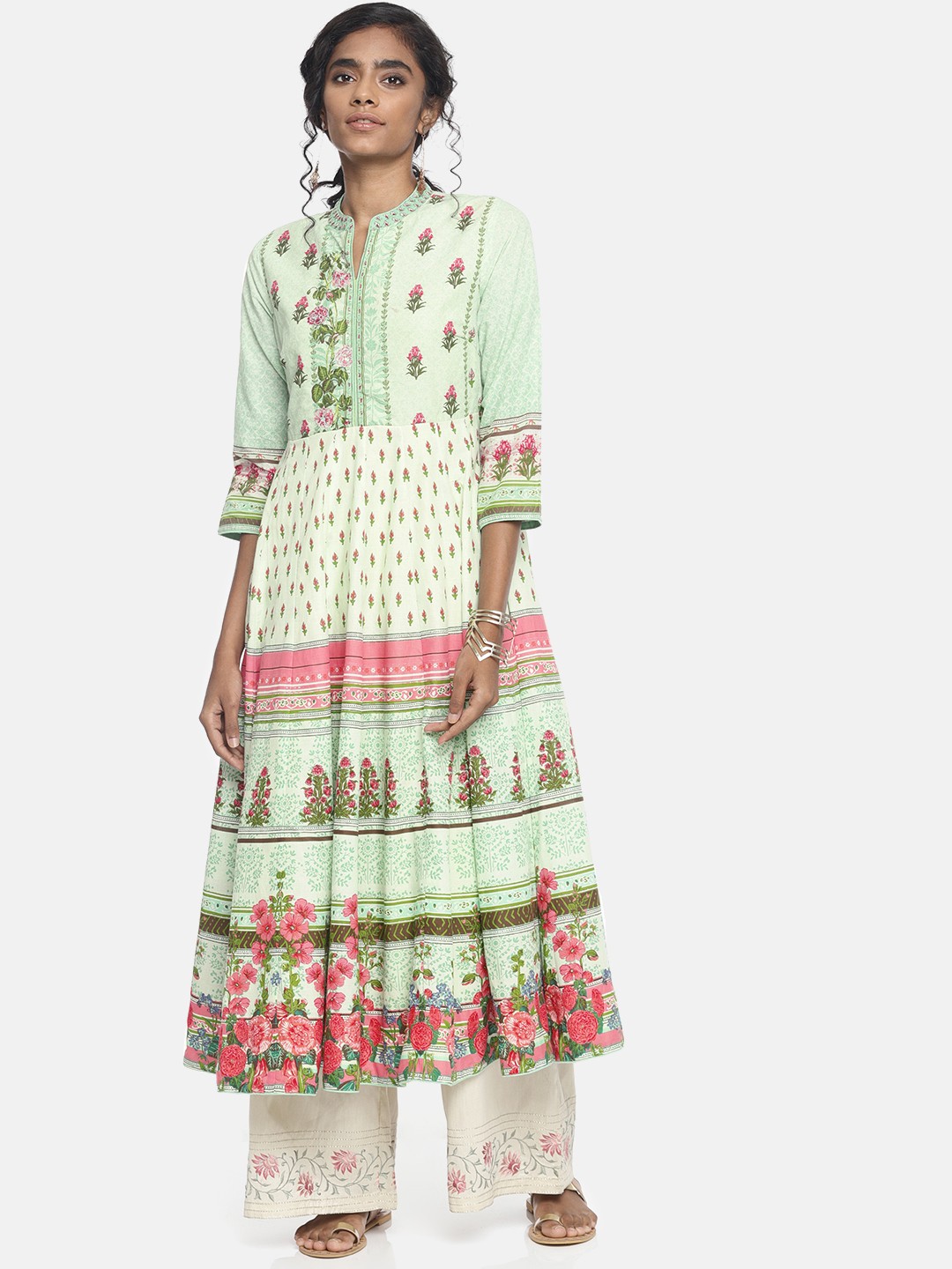 

Biba Women Green & Pink Floral Printed Anarkali Kurta