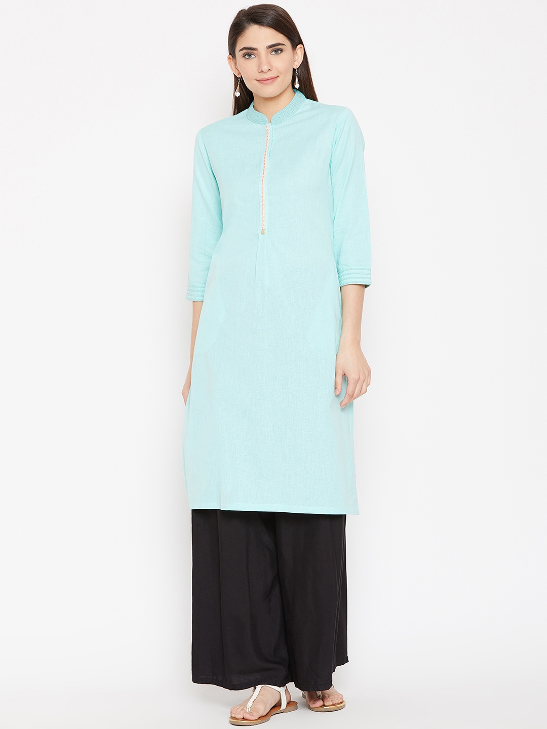

Biba Women Blue Solid Straight Kurta