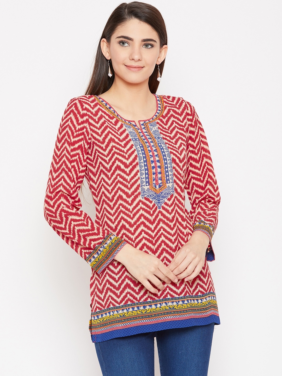 

Biba Women Red & Beige Printed Straight Kurti