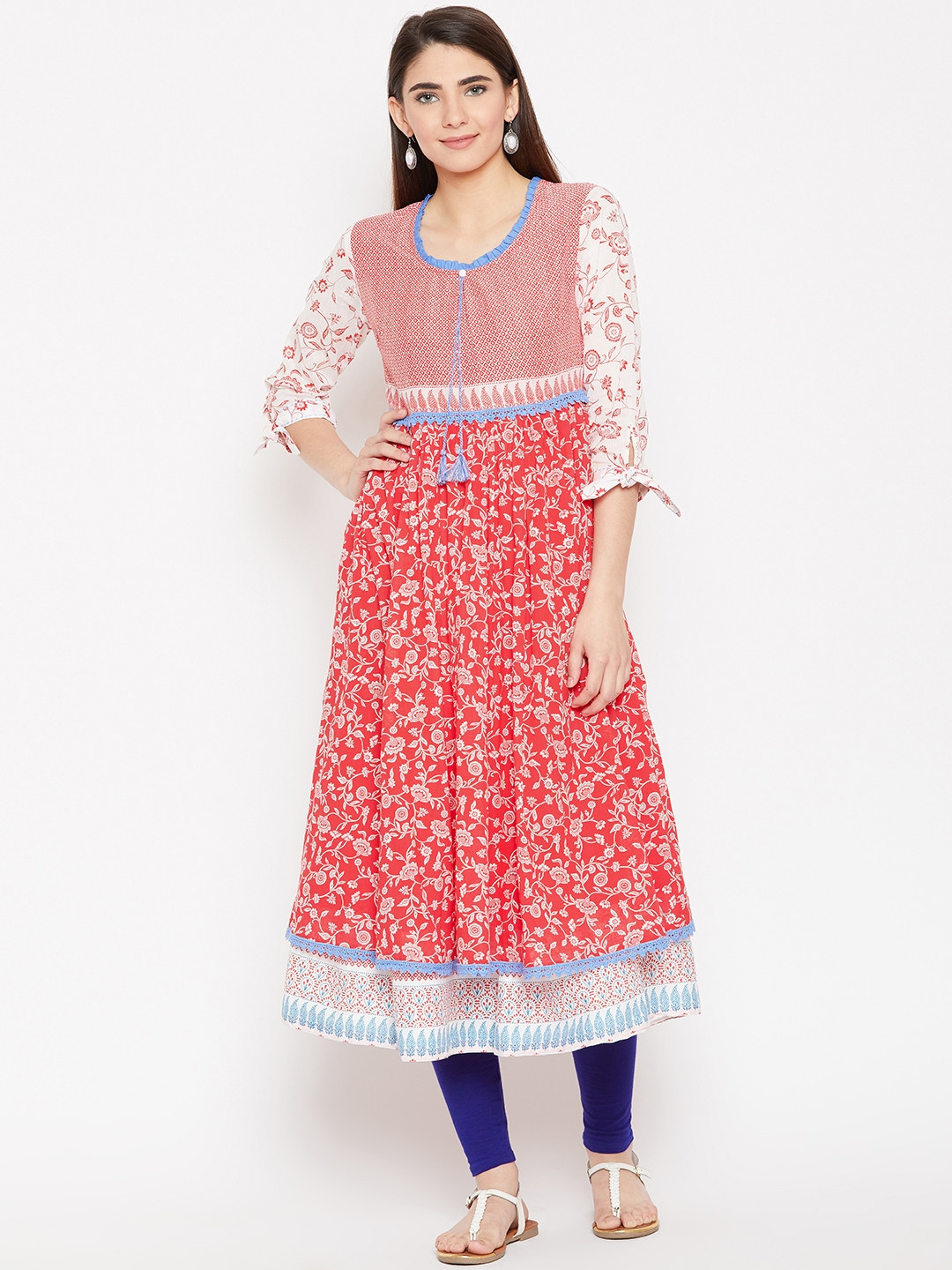 

Biba Women Red & White Printed A-Line Kurta