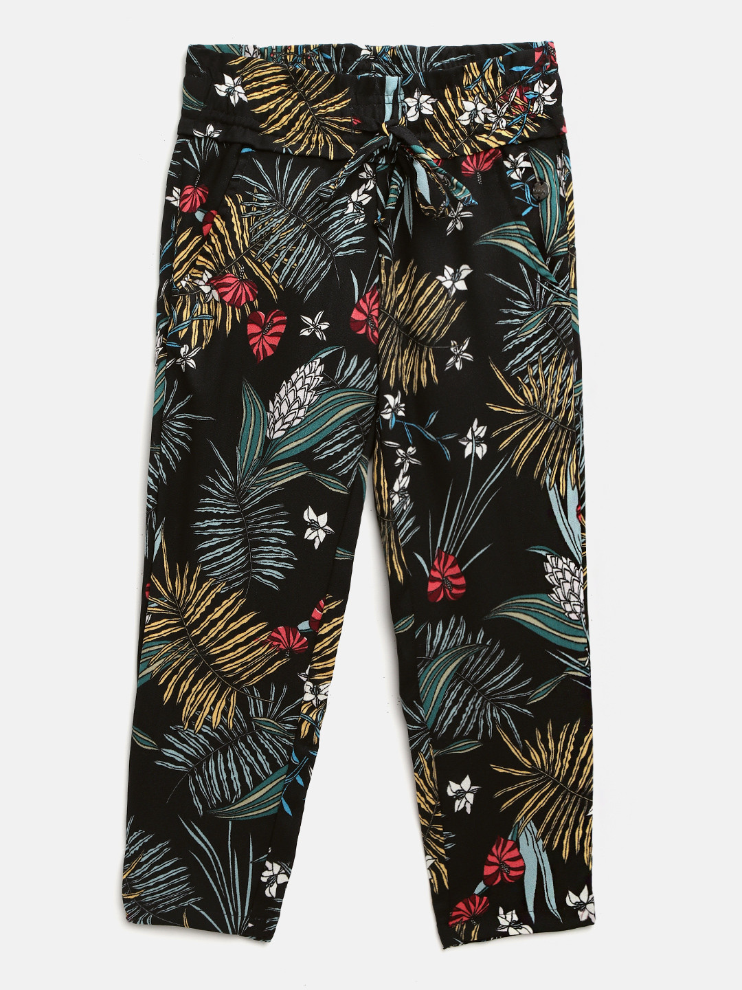 

Gini and Jony Girls Black & Blue Regular Fit Printed Trousers