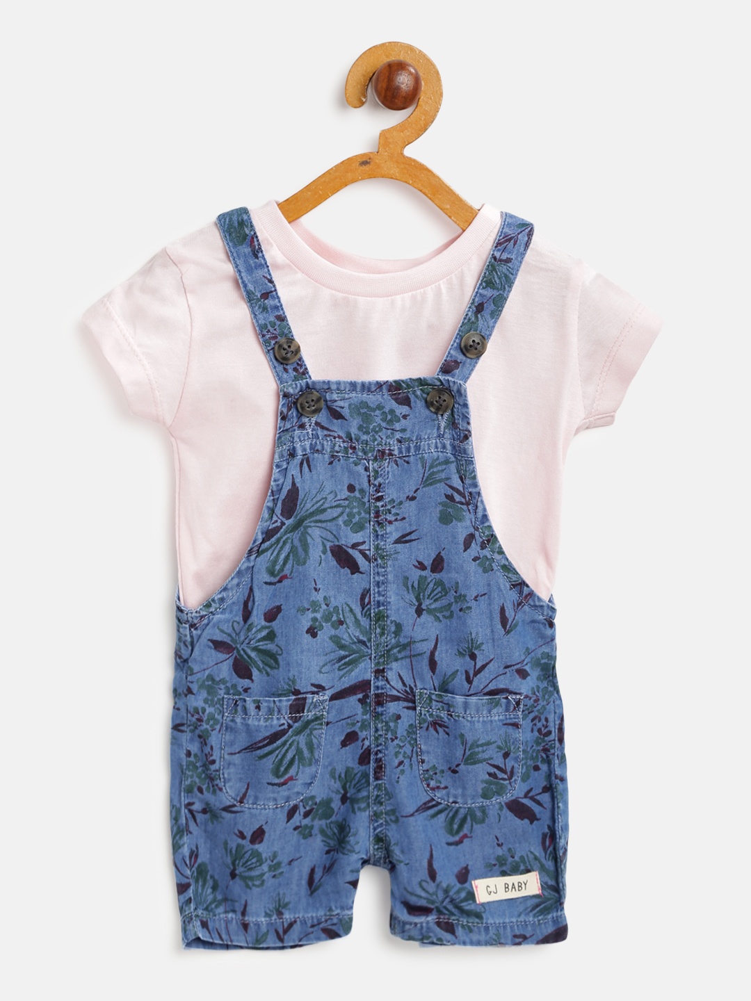 

Gini and Jony Girls Blue & Pink Solid T-shirt with Dungarees