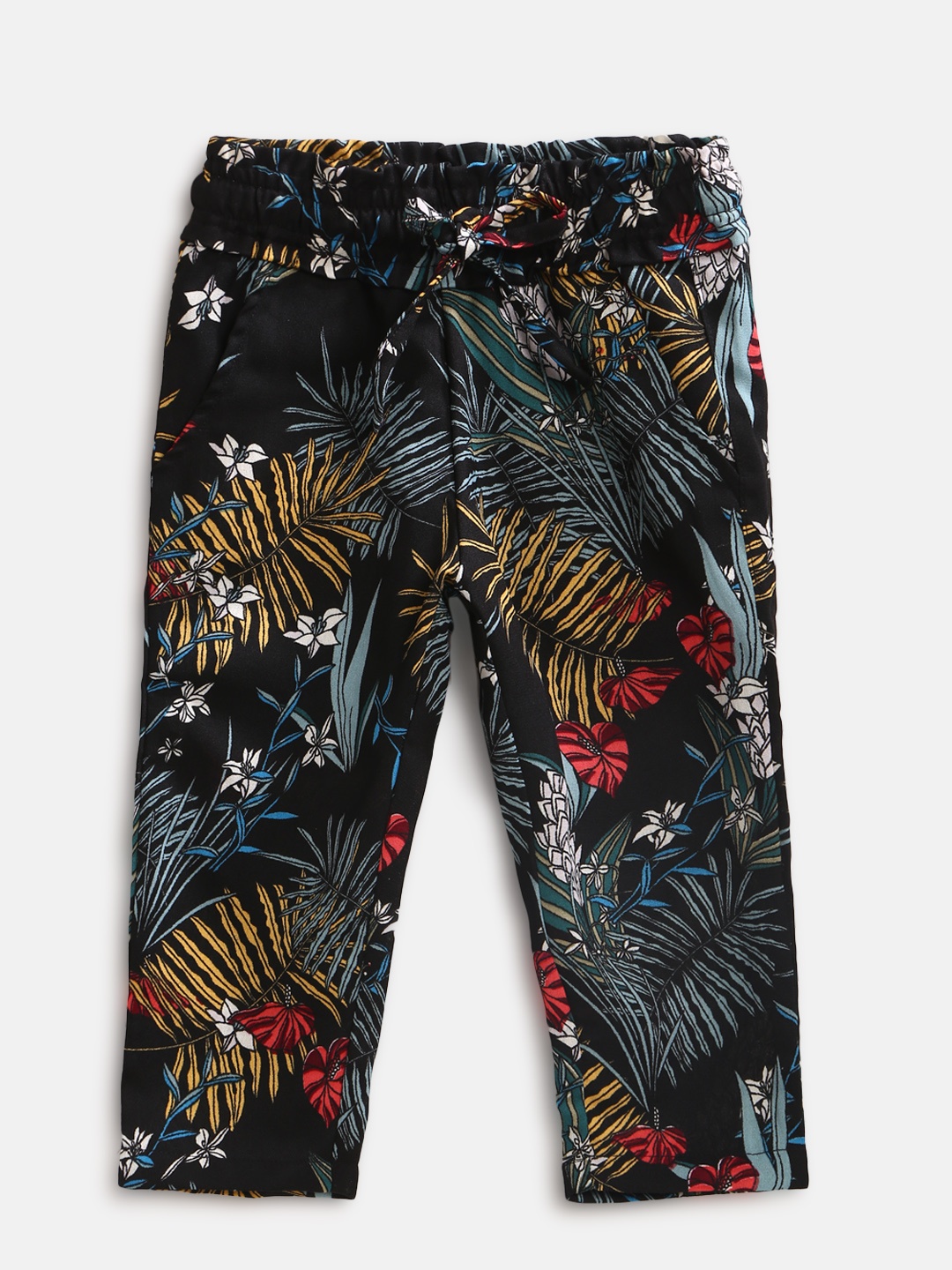 

Gini and Jony Girls Black & Green Regular Fit Printed Trousers