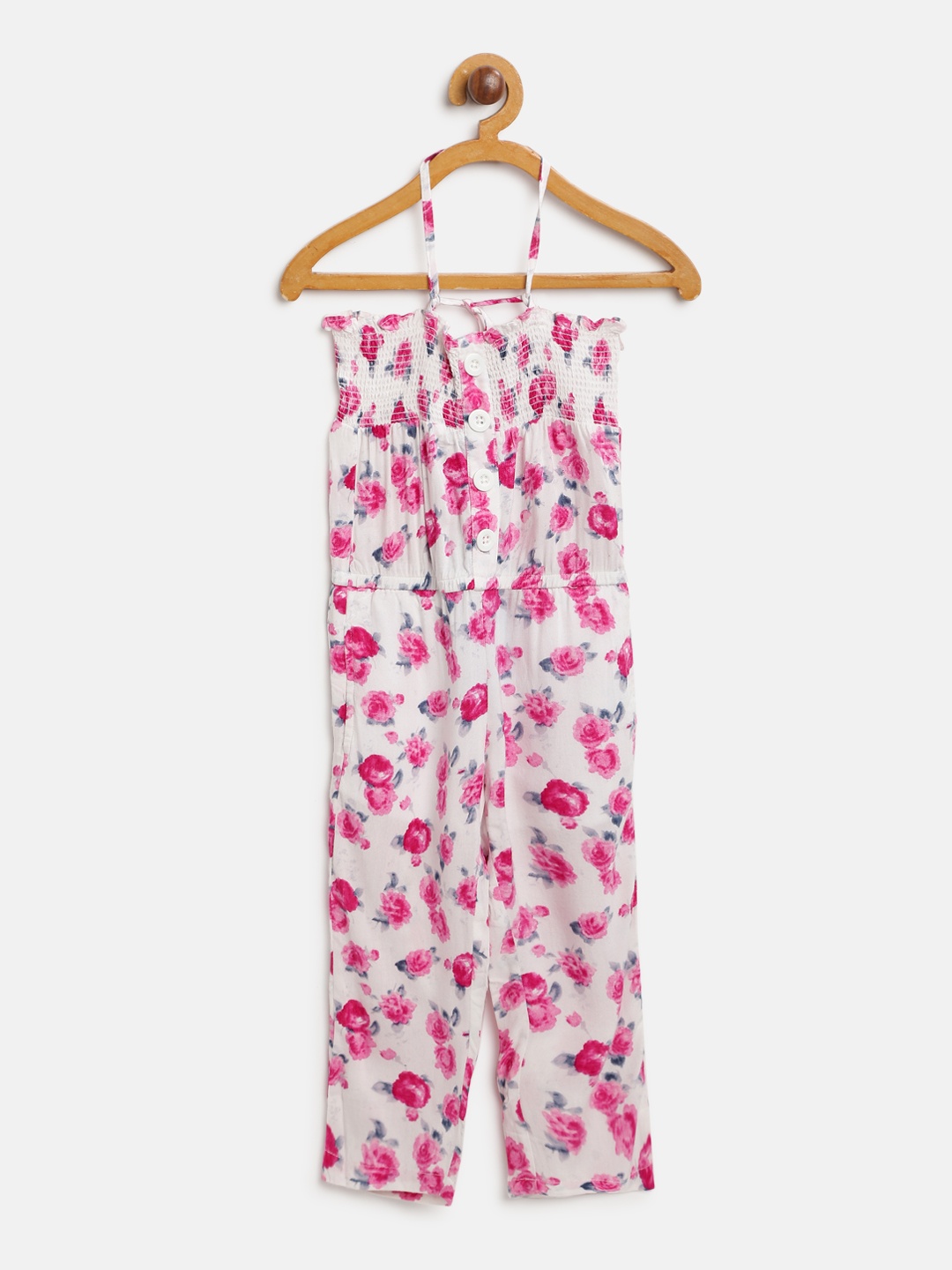 

Gini and Jony Girls White & Pink Printed Basic Jumpsuit