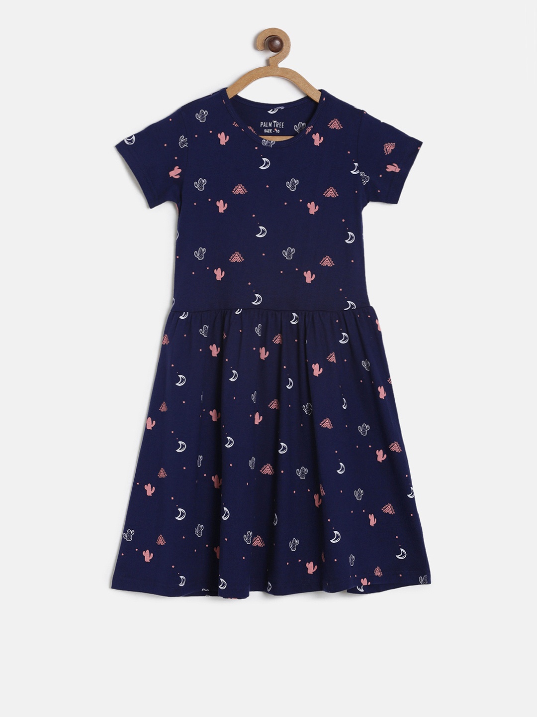 

Palm Tree Girls Navy Blue Printed Fit and Flare Dress