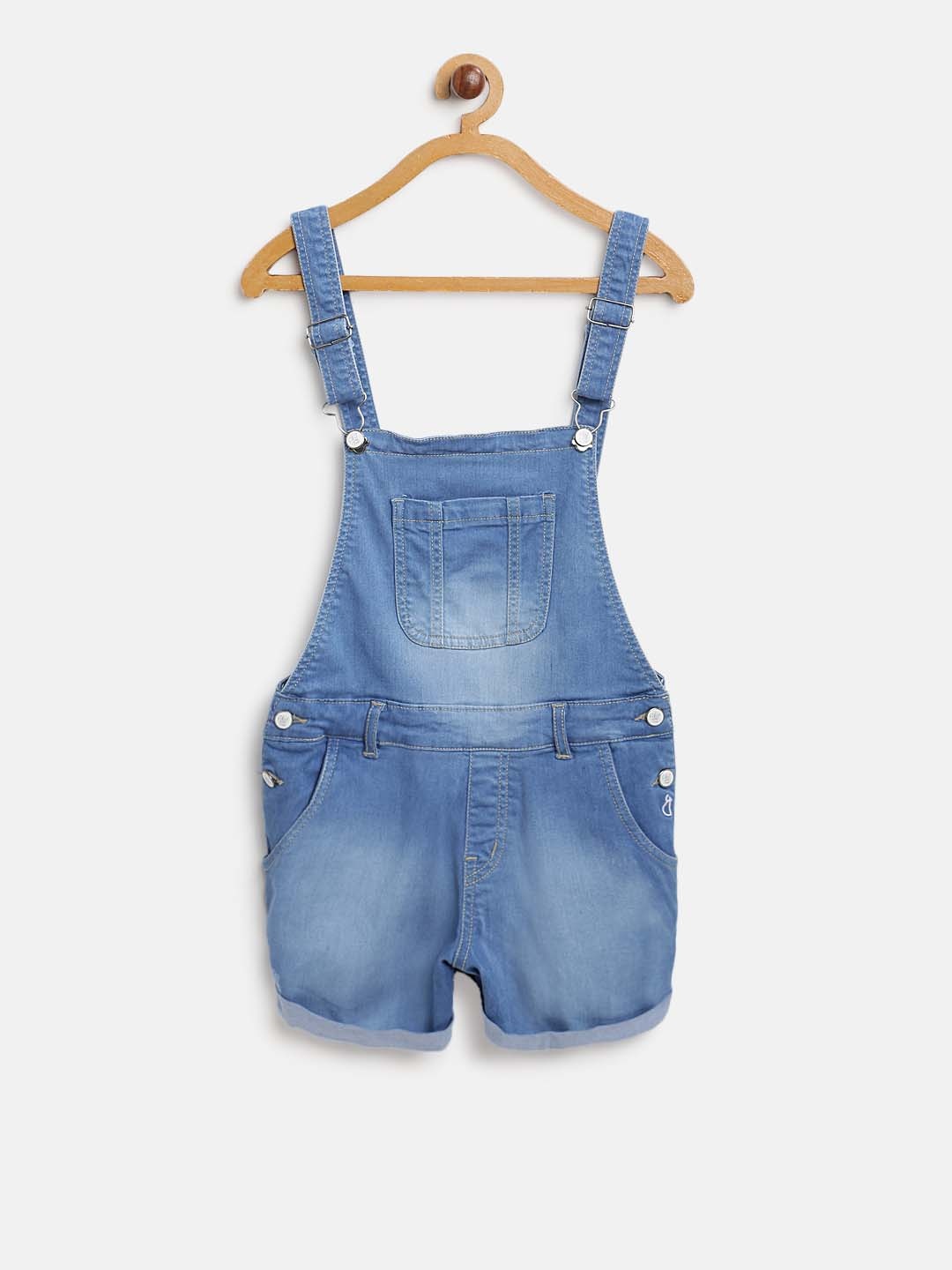 

Gini and Jony Girls Blue Solid Denim Dungarees