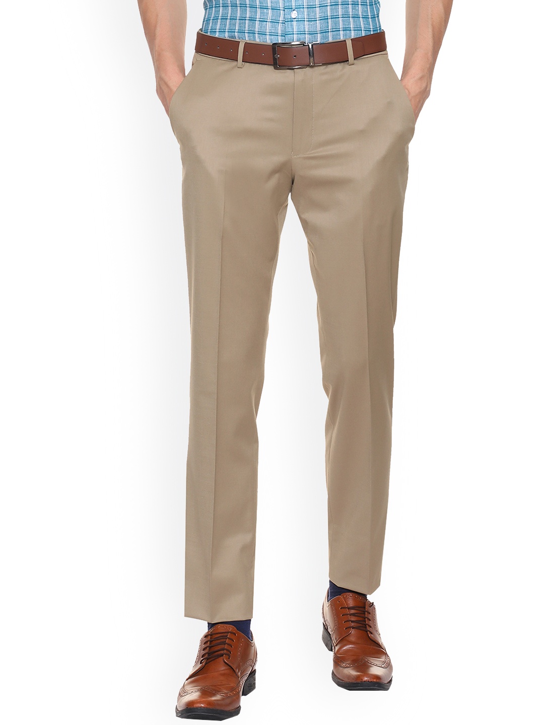 

Louis Philippe Permapress Men Beige Slim Fit Solid Formal Trousers