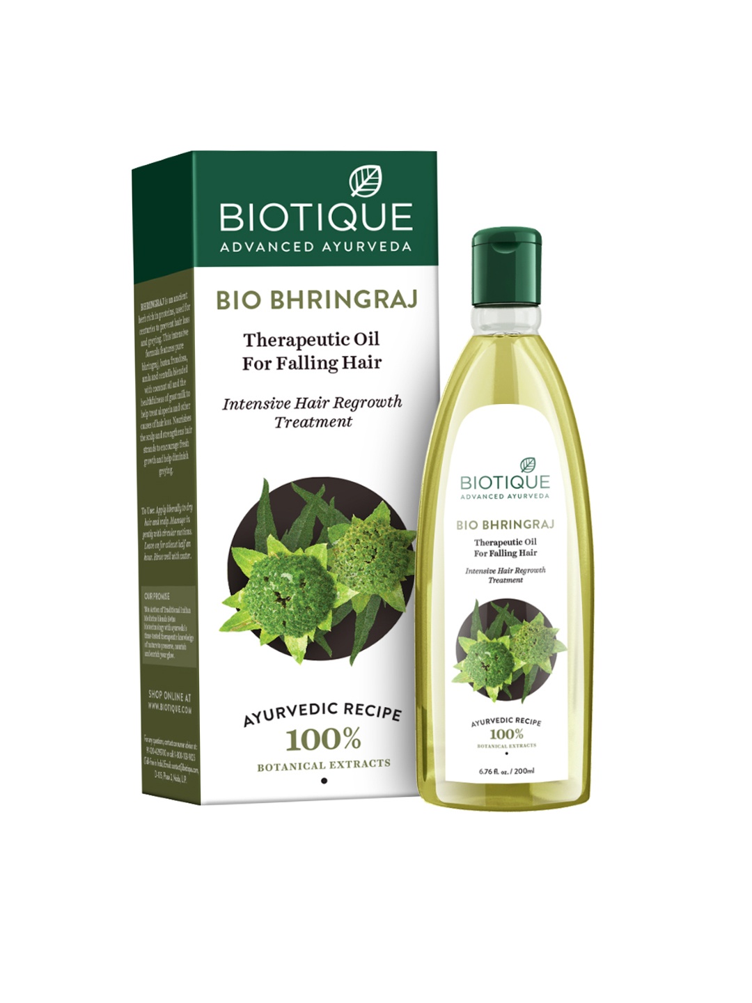 

Biotique Bhringraj Therapeutic Anti HairFall Oil For Intensive Hair Growth Treatment 200ml, Green