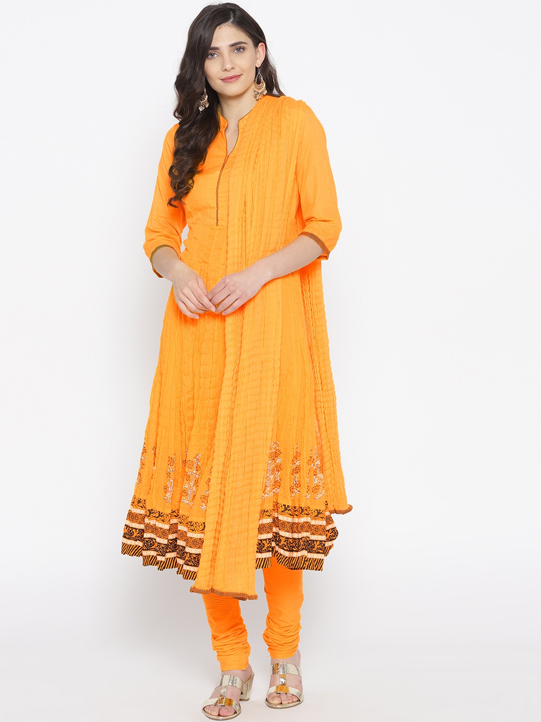 

Biba Women Yellow & Black Solid Kurta with Churidar & Dupatta