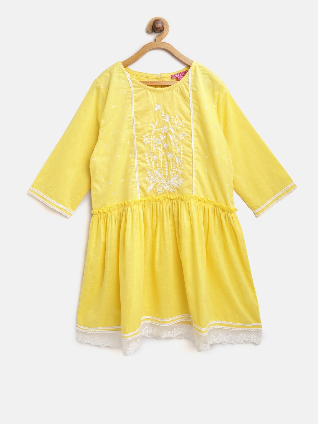 

Biba Girls Yellow Embroidered A-Line Kurta