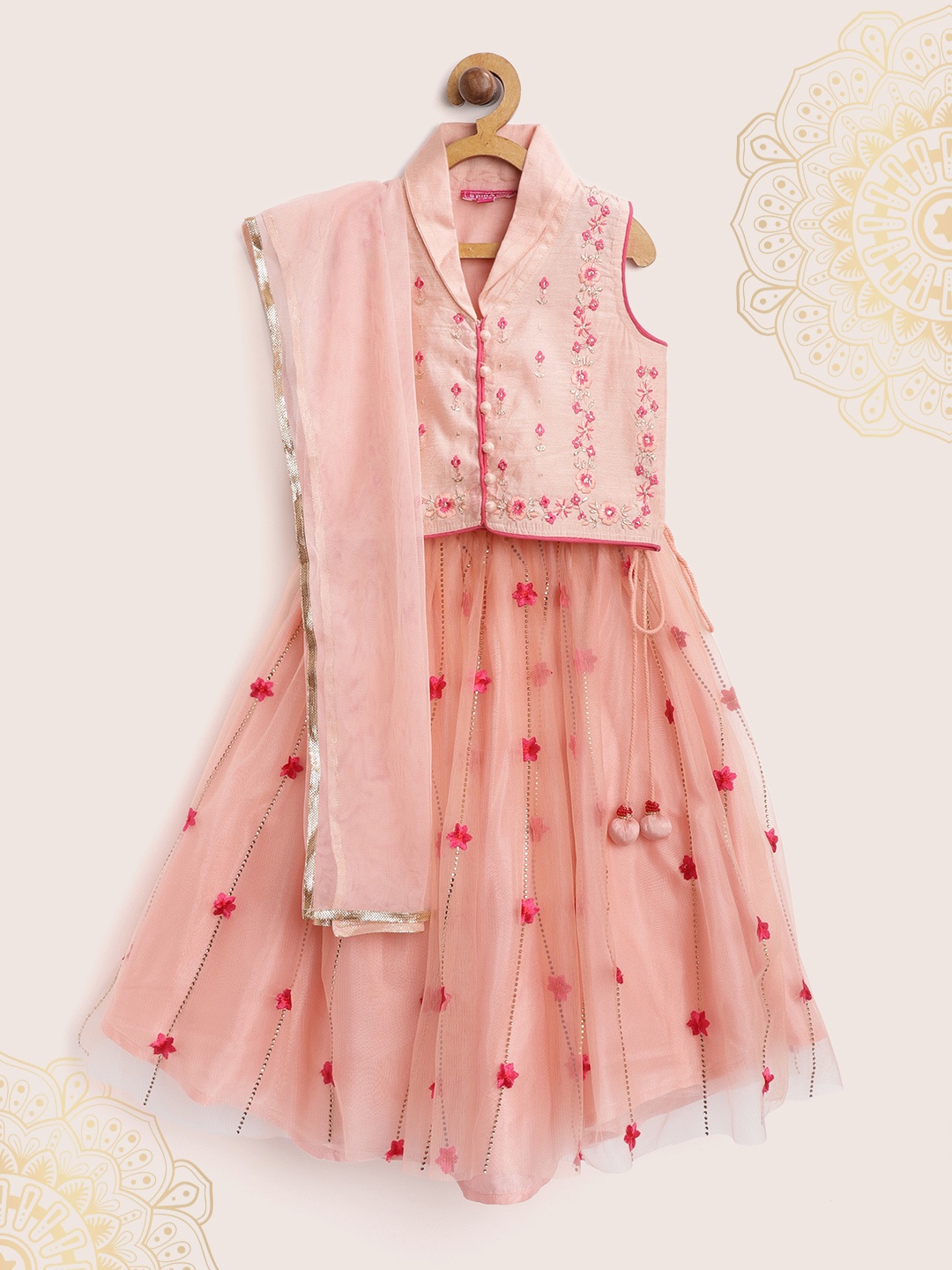 

Biba Peach-Coloured Ready to Wear Lehenga & Blouse with Dupatta